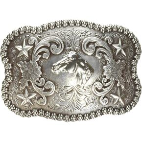 Nocona Men's Silver Horse Head Square Scalop Buckle
