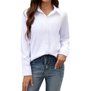 siliteelon Button Down Dress Shirts for Women Long Sleeve Wrinkle Free Shirts Solid Work Business Formal Button Up Shirt