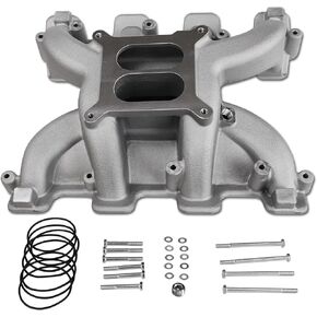 300-130 Dual Plane Mid-Rise Intake Manifold Aluminum Compatible with GM LS1 LS2 LS6 V8 Engine 5.7L 6.0L