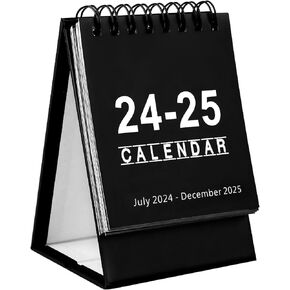 Mini Desk Calendar, From July 2024 to December 2025 Small Standing Calendar Tiny Desk Calendar Standing Flip Desktop Calendar Gift for Home Office School (Black)