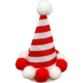 Needzo Christmas Hair Clip Red and White Candy Cane Striped Hat with Pom Poms, Christmas Hair Accessories for Women, One Size Fits Most