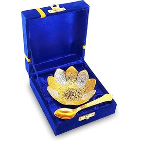 NOBILITY Silver Plated Light Weight Bowl Spoon Set with Blue Box Diwali Christmas Eid Wedding Return Home Decoration Dessert Dry Fruits Serving Gifts Friends Family Corporate Gift Items 6 Sets