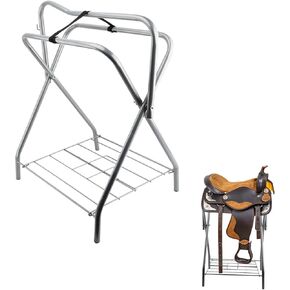 HDYEGIOU 2 Park Saddle Rack, Heavy Duty Foldable Saddle Rack Stand for Horse Stall Tack Room Barn, 28 x 19 x 37.5 Inch,Black