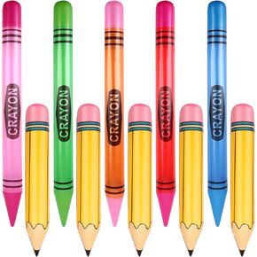 10 Pcs Jumbo Inflatable Crayons and Pencil Back to School Decor Blow up Pencils Giant Crayons Prop Classroom Decorations Inflatable Pool Pencil Float for School Birthday Party Photo Prop