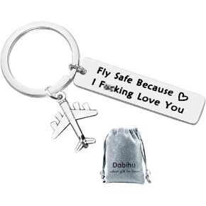 Couples Keychain Pilot Gift Fly Safe Because i Love You Flight Attendant Gift Traveling Keyring Long Distance Relationship Gift for Husband Boyfriend Birthday Valentine Personalized Jewelry (1 pc)