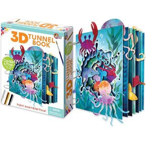 EyeConnect Crafts DIY 3D Tunnel Book Kit – Creative STEAM Art & Craft Set for Kids & Teens, Build, Paint & Make Your Own Book with Posable Interactive Animals & Characters (Ocean)