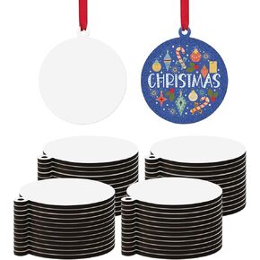 PYD Life 50 Pack Sublimation Ornaments Round Blanks 3 Inch Hardboard MDF Double-Sided Printable Bulk with Red Ribbon for Sublimation Personalized Christmas Tree Home Decor