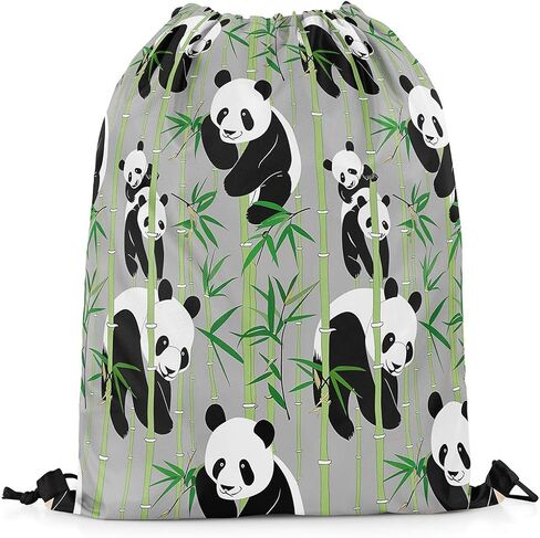 Erosebridal Cute Panda Drawstring Backpack 13x15.7,Kawaii Panda Drawstring Bags,Green Branches Leaves Printed Draw String Back Bag for Sport Gym Swim,Cartoon Animal Theme String Backpack,Black White in Kuwait