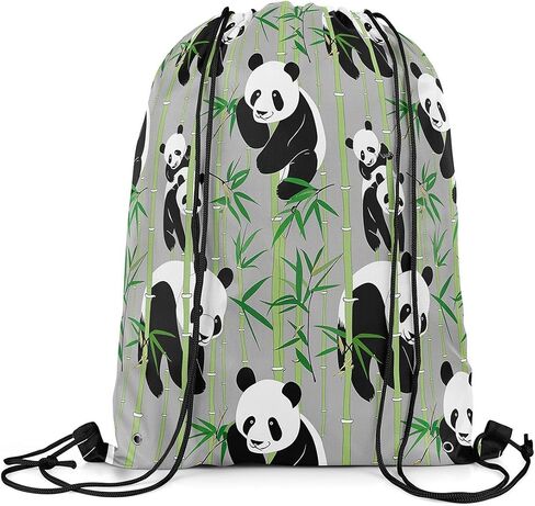 Erosebridal Cute Panda Drawstring Backpack 13x15.7,Kawaii Panda Drawstring Bags,Green Branches Leaves Printed Draw String Back Bag for Sport Gym Swim,Cartoon Animal Theme String Backpack,Black White in Kuwait