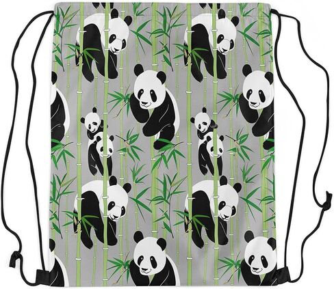 Erosebridal Cute Panda Drawstring Backpack 13x15.7,Kawaii Panda Drawstring Bags,Green Branches Leaves Printed Draw String Back Bag for Sport Gym Swim,Cartoon Animal Theme String Backpack,Black White in Kuwait