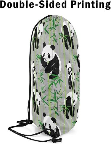 Erosebridal Cute Panda Drawstring Backpack 13x15.7,Kawaii Panda Drawstring Bags,Green Branches Leaves Printed Draw String Back Bag for Sport Gym Swim,Cartoon Animal Theme String Backpack,Black White in Kuwait