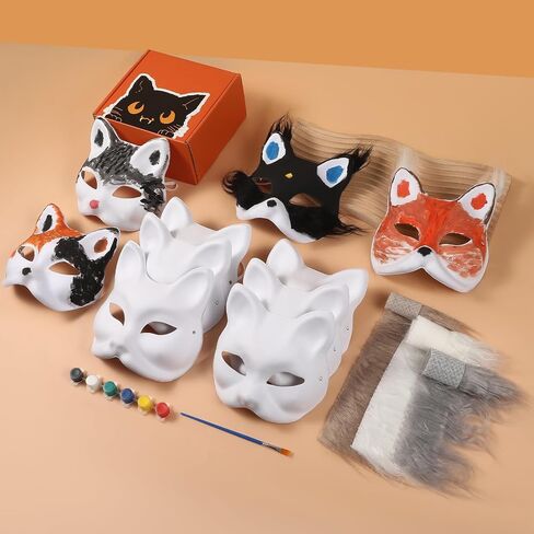 Therian Mask Cat Mask Kit with Present Box, Cat Mask and Fox Mask DIY Set, Furry Mask with Fur and All Staffs, Masquerade Mask, Creative Therian Gear for Halloween, Birthday, DIY in Saudi Arabia