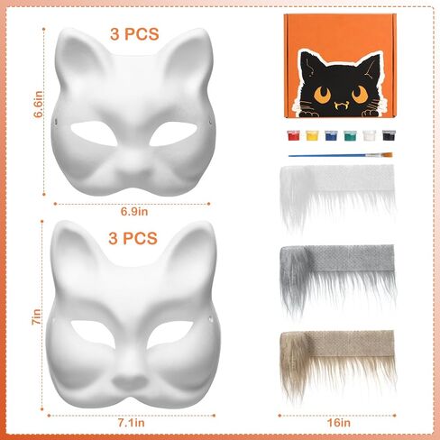 Therian Mask Cat Mask Kit with Present Box, Cat Mask and Fox Mask DIY Set, Furry Mask with Fur and All Staffs, Masquerade Mask, Creative Therian Gear for Halloween, Birthday, DIY in Saudi Arabia