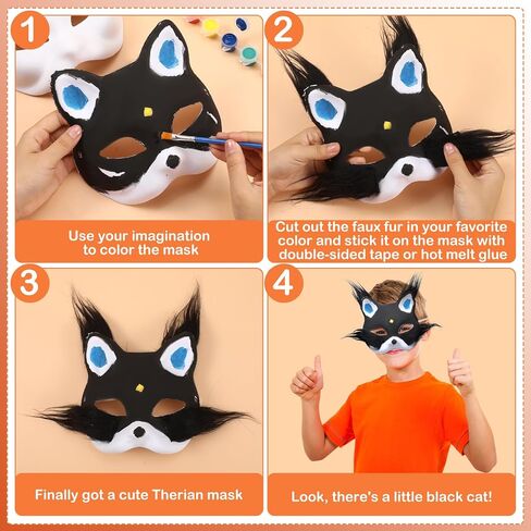 Therian Mask Cat Mask Kit with Present Box, Cat Mask and Fox Mask DIY Set, Furry Mask with Fur and All Staffs, Masquerade Mask, Creative Therian Gear for Halloween, Birthday, DIY in Saudi Arabia