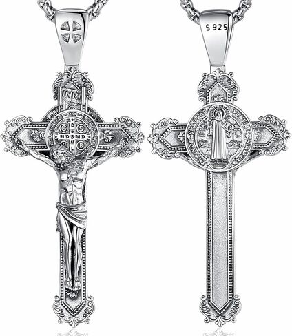 AEONSLOVE 925 Sterling Silver Saint Benedict/St Michael/Cruz de Caravaca Pendant Necklace Religious Gifts for Women Men in Saudi Arabia