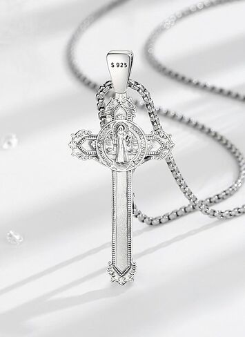 AEONSLOVE 925 Sterling Silver Saint Benedict/St Michael/Cruz de Caravaca Pendant Necklace Religious Gifts for Women Men in Saudi Arabia