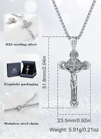 AEONSLOVE 925 Sterling Silver Saint Benedict/St Michael/Cruz de Caravaca Pendant Necklace Religious Gifts for Women Men in Saudi Arabia