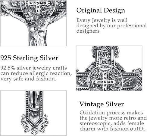 AEONSLOVE 925 Sterling Silver Saint Benedict/St Michael/Cruz de Caravaca Pendant Necklace Religious Gifts for Women Men in Saudi Arabia