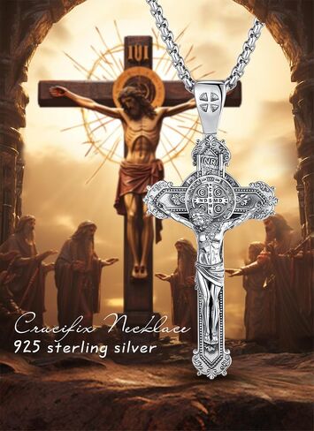AEONSLOVE 925 Sterling Silver Saint Benedict/St Michael/Cruz de Caravaca Pendant Necklace Religious Gifts for Women Men in Saudi Arabia