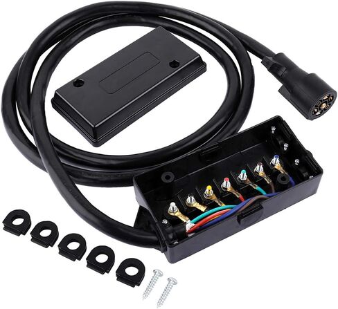 SCITOO 8 Feet 7 Way Plug Inline Trailer Cord with 7 Gang Junction Box, Auto 7 Pin Trailer Wiring Harness, 7 Way RV Style Trailer Plug Wiring for RV Trailers, Campers, Caravans, Food Trucks, ETL Listed in Saudi Arabia