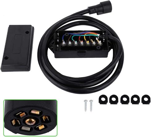 SCITOO 8 Feet 7 Way Plug Inline Trailer Cord with 7 Gang Junction Box, Auto 7 Pin Trailer Wiring Harness, 7 Way RV Style Trailer Plug Wiring for RV Trailers, Campers, Caravans, Food Trucks, ETL Listed in Saudi Arabia