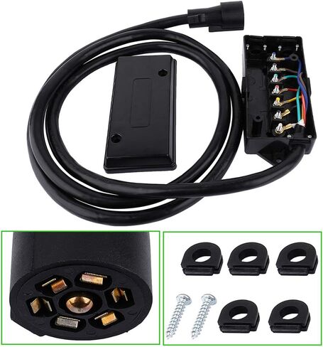 SCITOO 8 Feet 7 Way Plug Inline Trailer Cord with 7 Gang Junction Box, Auto 7 Pin Trailer Wiring Harness, 7 Way RV Style Trailer Plug Wiring for RV Trailers, Campers, Caravans, Food Trucks, ETL Listed in Saudi Arabia