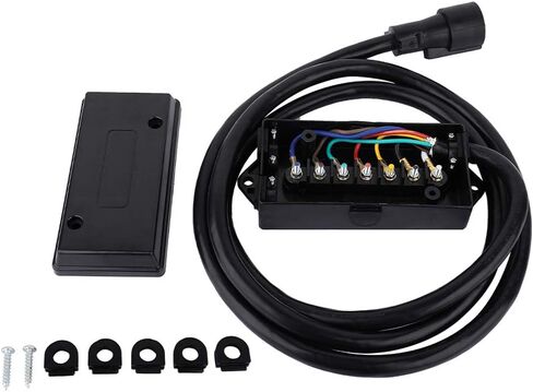 SCITOO 8 Feet 7 Way Plug Inline Trailer Cord with 7 Gang Junction Box, Auto 7 Pin Trailer Wiring Harness, 7 Way RV Style Trailer Plug Wiring for RV Trailers, Campers, Caravans, Food Trucks, ETL Listed in Saudi Arabia