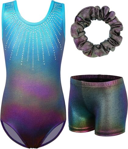BAOHULU Gymnastics Leotards for Girls with Matching Shorts Shiny Jewels Open Back Kids Athletic Apperal in Saudi Arabia