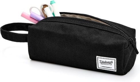 Pencil Case Pouch Bag School Supplies for Girls and Boys, Heavy Duty Canvas Aesthetic Pen Case, Simple Zipper Stationery Bag for Women Men Adults, Black, 1200ml in Kuwait