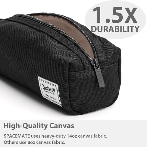 Pencil Case Pouch Bag School Supplies for Girls and Boys, Heavy Duty Canvas Aesthetic Pen Case, Simple Zipper Stationery Bag for Women Men Adults, Black, 1200ml in Kuwait