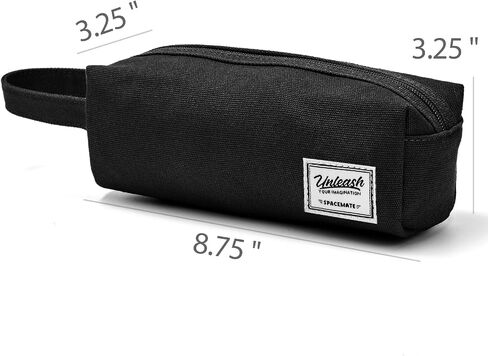 Pencil Case Pouch Bag School Supplies for Girls and Boys, Heavy Duty Canvas Aesthetic Pen Case, Simple Zipper Stationery Bag for Women Men Adults, Black, 1200ml in Kuwait