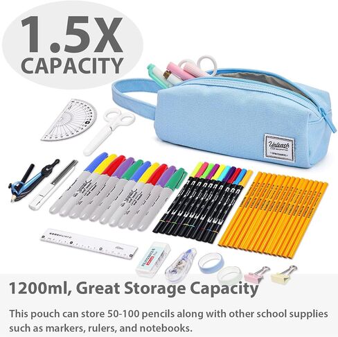 Pencil Case Pouch Bag School Supplies for Girls and Boys, Heavy Duty Canvas Aesthetic Pen Case, Simple Zipper Stationery Bag for Women Men Adults, Black, 1200ml in Kuwait