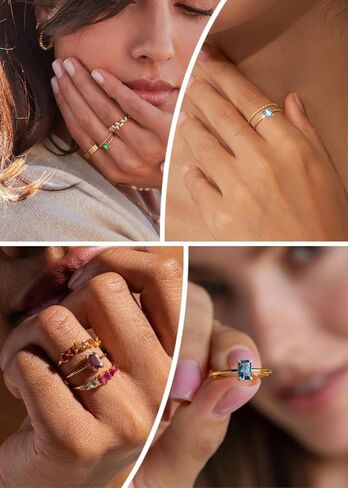 ALEXTINA 2 PCS Stackable Gold Birthstone Rings for Women Non Tarnish Dainty 14K Gold Plated Rings Set Thin Twisted Rope Band CZ Rings Personalized Birthday Gift in Saudi Arabia