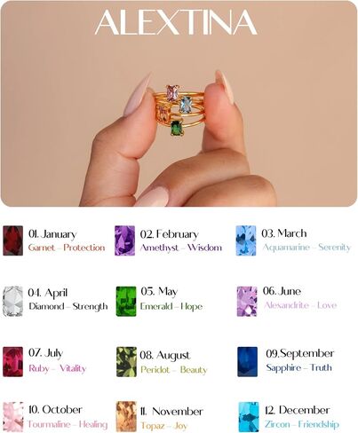 ALEXTINA 2 PCS Stackable Gold Birthstone Rings for Women Non Tarnish Dainty 14K Gold Plated Rings Set Thin Twisted Rope Band CZ Rings Personalized Birthday Gift in Saudi Arabia