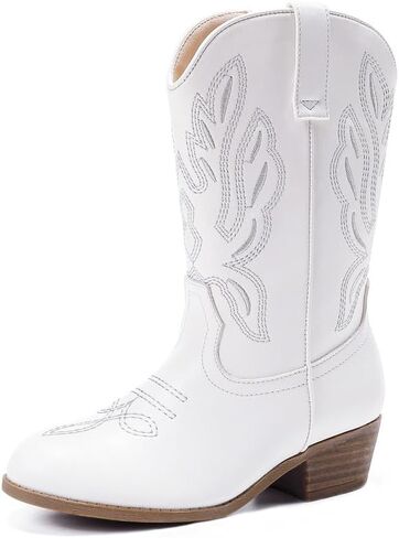 Cowgirl Boots for Little Girls Mid Calf Pointed Toe Kid Cowboy Boots Side Zipper Classic Embroidered Western Boots Horse Riding Shoes Party for Toddler Little Big Kids in Kuwait