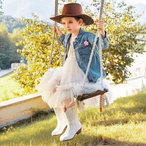 Cowgirl Boots for Little Girls Mid Calf Pointed Toe Kid Cowboy Boots Side Zipper Classic Embroidered Western Boots Horse Riding Shoes Party for Toddler Little Big Kids in Kuwait