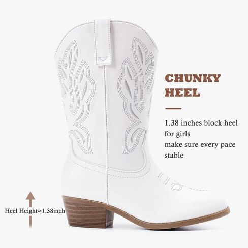 Cowgirl Boots for Little Girls Mid Calf Pointed Toe Kid Cowboy Boots Side Zipper Classic Embroidered Western Boots Horse Riding Shoes Party for Toddler Little Big Kids in Kuwait