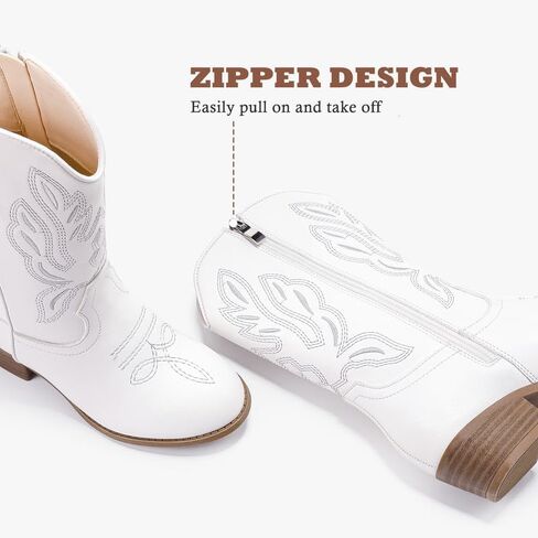 Cowgirl Boots for Little Girls Mid Calf Pointed Toe Kid Cowboy Boots Side Zipper Classic Embroidered Western Boots Horse Riding Shoes Party for Toddler Little Big Kids in Kuwait