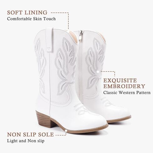 Cowgirl Boots for Little Girls Mid Calf Pointed Toe Kid Cowboy Boots Side Zipper Classic Embroidered Western Boots Horse Riding Shoes Party for Toddler Little Big Kids in Kuwait