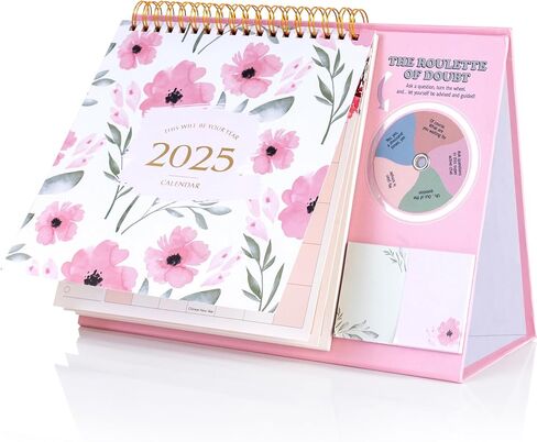 CAGIE Desk Calendar 2025 Standing Flip, Small Desk Calendar 2025 Stand up Desk Calendar from Jan 2025 - Dec 2025, Desktop Calendar 2025 with Sticky Notes and Roulette, 9.5"×7.2", Bloomy Flowers Pink in Saudi Arabia
