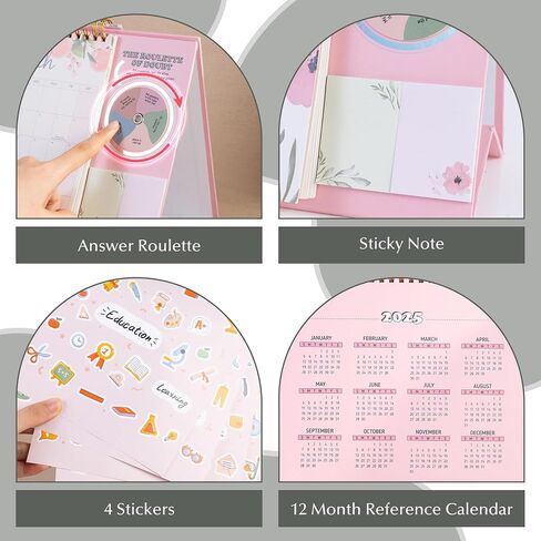 CAGIE Desk Calendar 2025 Standing Flip, Small Desk Calendar 2025 Stand up Desk Calendar from Jan 2025 - Dec 2025, Desktop Calendar 2025 with Sticky Notes and Roulette, 9.5"×7.2", Bloomy Flowers Pink in Saudi Arabia