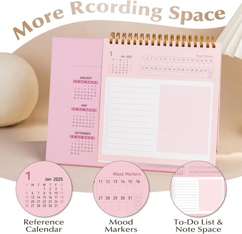 CAGIE Desk Calendar 2025 Standing Flip, Small Desk Calendar 2025 Stand up Desk Calendar from Jan 2025 - Dec 2025, Desktop Calendar 2025 with Sticky Notes and Roulette, 9.5"×7.2", Bloomy Flowers Pink in Saudi Arabia