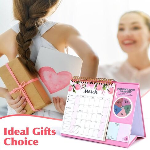 CAGIE Desk Calendar 2025 Standing Flip, Small Desk Calendar 2025 Stand up Desk Calendar from Jan 2025 - Dec 2025, Desktop Calendar 2025 with Sticky Notes and Roulette, 9.5"×7.2", Bloomy Flowers Pink in Saudi Arabia