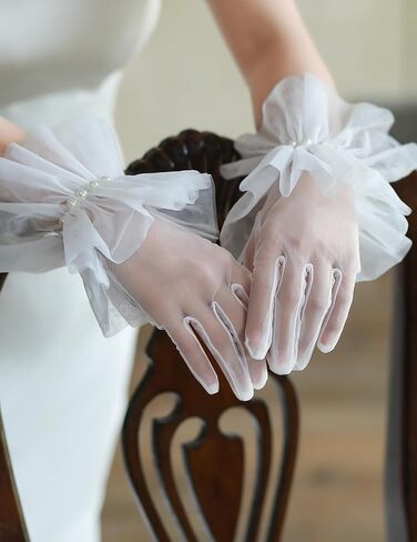 Women's Vintage Short Mesh Gloves Ruffle Tea Party Tulle Gloves Pearls Wedding Opera Party Gloves in Saudi Arabia