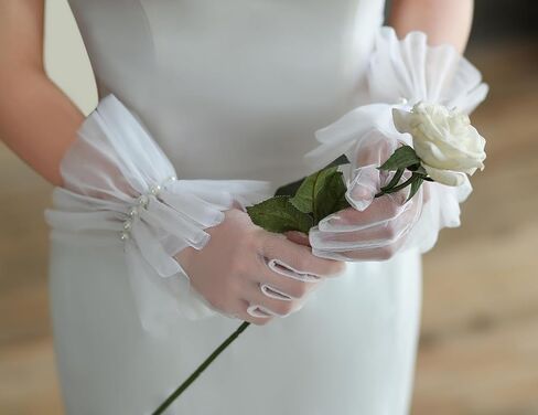 Women's Vintage Short Mesh Gloves Ruffle Tea Party Tulle Gloves Pearls Wedding Opera Party Gloves in Saudi Arabia