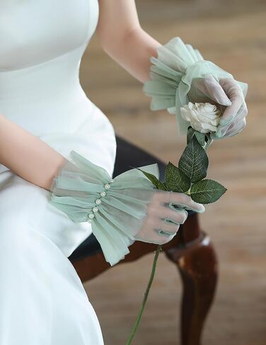 Women's Vintage Short Mesh Gloves Ruffle Tea Party Tulle Gloves Pearls Wedding Opera Party Gloves in Saudi Arabia