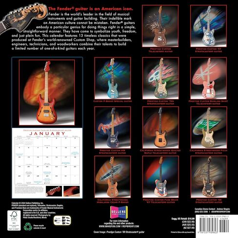 Fender Custom Shop Guitar 2025 Wall Calendar, 12" x 12" in Saudi Arabia