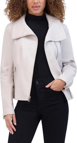 سترة Kenneth Cole النسائية من الجلد الصناعي بسحاب مع ياقة على شكل ظرف in Saudi Arabia