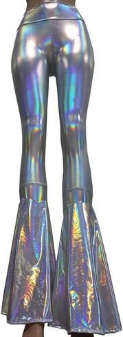 pinda Iridescent Mermaid High Waisted Wide Leg Yoga Bell Bottom Pants Leggings in Saudi Arabia