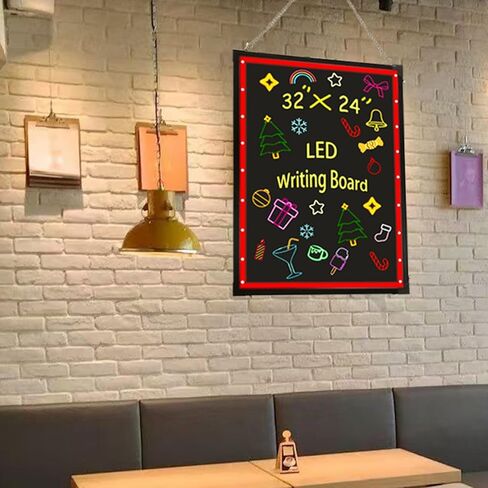 لوحة كتابة رسائل LED مضيئة، 32 بوصة × 24 بوصة، لوحة سبورة وامضة قابلة للمسح بتأثير نيون مع جهاز تحكم عن بعد و8 صانعات فلورسنت لحفلات الزفاف والمتجر والمقهى والبارات والترويج in Kuwait